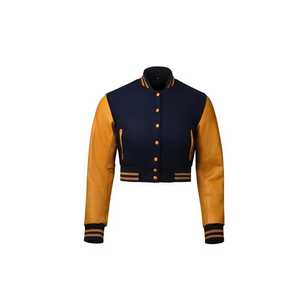 Custom Women's Crop Varsity <b>Jacket</b> | Wool Body & Solid <b>Pattern</b> | <b>Quilted</b> & Embroidered | OEM ODM Private Label Manufacturer - Product Image 4