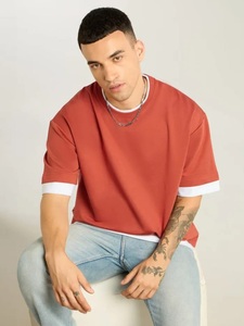 <b>Men's</b> Regular Fit Solid Color <b>Animal</b> Print Breathable Knitted Short Sleeve T-Shirt Contrast Trim O-Neck Casual Style Customized - Product Image 4