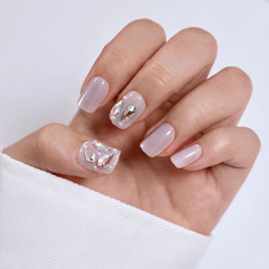 Uñas Postizas Personalizadas de ABS Morado al por Mayor, Diseño de Uñas Artificiales de Longitud Media, Forma de Almendra, Estampado Dorado, Fábrica OEM ODM - Product Image 1