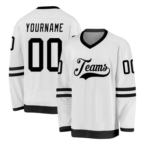 Maillot de hockey sur glace blanc personnalisé 2026 – Prix de gros – Col en V unisexe – Tenue de sport en maille rayée à manches longues – Personnalisable ODM OEM - Product Image 1