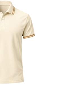 Polo de Algodón Beige Personalizado para Hombre con Cuello y Ribete de Manga en Contraste Marrón, Corte Clásico, Casual, Verano, Suministro al por Mayor OEM - Product Image 4