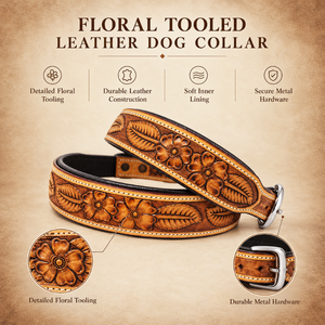 Collar de Cuero Floral Hecho a Mano para Perro |   Collar Ajustable para Perros con Diseño Floral Repujado Estilo Western para Paseos Diarios y Entrenamiento - Product Image 5
