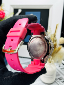 Montre numérique de luxe pour femmes, bracelet en caoutchouc rose, boîtier en moissanite VVS, boîtier rond en argent, résistante à l'eau 20BAR - Product Image 5