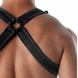 Harnais de poitrine ajustable en dentelle pour homme, en fausse fourrure noire, style Kinky Bulldog, pour tenues de club et costumes sexy, grande taille - Product Image 5