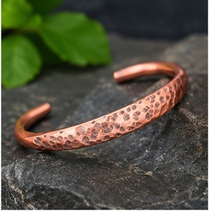 Custom Handmade Copper Cuff Bracelet Minimalist Hammered Finish Solid Copper Jewelry Bangle - Product Image 5
