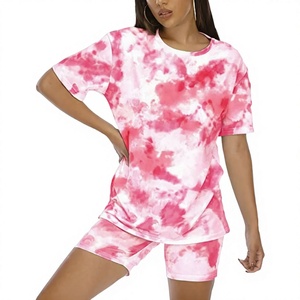 Women's Pink <b>Tie</b> <b>Dye</b> 2 Piece Shorts <b>Set</b> Casual Loose Fit Cotton T-Shirt & Above Knee Shorts Spring Summer Wear - Product Image 5