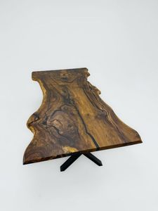 Mesa de Comedor Rectangular de Madera de Nogal Macizo Hecha a Mano con Bordes Naturales y Patas de Madera, Diseño Rústico Moderno para 6 Personas, Ideal para Apartamentos - Product Image 3