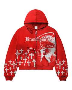 Sudadera con Capucha Personalizada para Hombre, de Algodón Grueso, con Parches, Efecto Desgastado por el Sol, con Cremallera, Estampado Serigrafiado, Lavado Ácido y Efecto Desgastado - Product Image 4