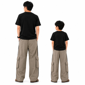 Conjunto familiar a juego 2026: Camiseta holgada y pantalones cargo de pierna ancha para padres e hijos, estilo casual urbano - Product Image 2