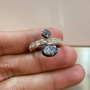 Anillo de Diamantes Cultivados en Laboratorio con Corte Asscher y Ovalado, con Banda de Media Eternidad de Esmeraldas y Corte Redondo, Oro Sólido de 14K, Amuletos Sorpresa para Boda - Product Image 1