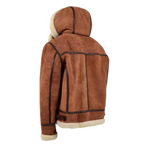Veste en cuir marron pour homme avec capuche en fourrure, manteau d'hiver en peau de mouton véritable, doublure polaire chaude, veste décontractée de motard - Product Image 5