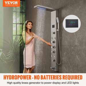 Schermo a LED idroelettricità pannello doccia sistema 6 modalità torre pioggia cascata 8 getti massaggio in acciaio inox bagno Set - Product Image 2