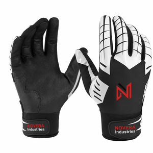 NOVERA INDUSTRIES High Quality Genuine Leather Baseball Softball Batting Gloves <b>Hook</b> Loop Closure Breathable Customized Color - Product Image 4