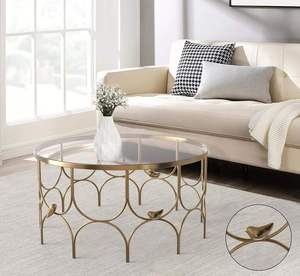 Modern Round Coffee <b>Table</b> for Living Room Waterproof <b>Solid</b> <b>Wood</b> Centre <b>Table</b> with Metal <b>Top</b> Stylish Contemporary Home - Product Image 2