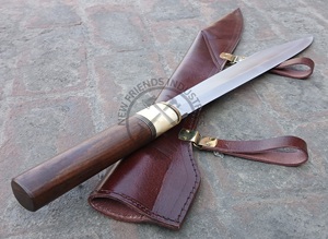 Nouveau couteau Seax Viking long en acier au carbone forgé à la main, lame de 15 pouces, finition haute brillance, ambidextre, manche en bois de noyer, os et laiton - Product Image 4