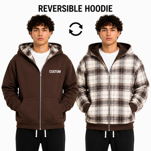Sweat à capuche réversible Y2K en flanelle à carreaux, épais, double couche, entièrement zippé, coupe ample, avec logo personnalisé – Fournisseur de sweats à capuche réversibles - Product Image 1