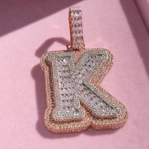 Luxury Moissanite Letter Pendants Sterling Silver Silver Plated Hip Hop Round Brilliant Cut Micro Insert Unisex Gift Charm - Product Image 2