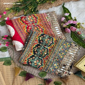 Best Quality Original Japan <b>Satin</b> with Colorful Stripe-Print & Ajrakh Print & Real-Mirror Lace Border Pallu <b>Saree</b> Woman Fashion - Product Image 1