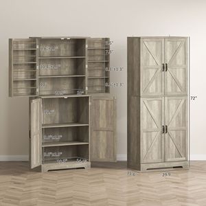 Armadio dispensa da cucina stile rustico alto 183 cm con 4 ante scorrevoli e 8 ripiani regolabili, finitura grigio anticato con stile legno MDF e materiale in alluminio - Product Image 3
