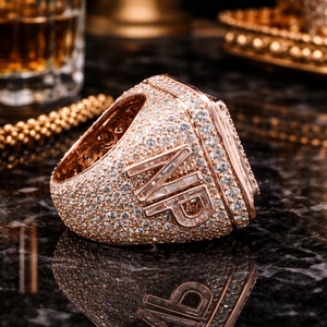 Luxury 10KT Pink Gold <b>Initial</b> <b>Ring</b> Iced Out Hip Hop Jewellery Natural Diamond Customisable for Parties Gifts-Sheetal Diamonds - Product Image 4