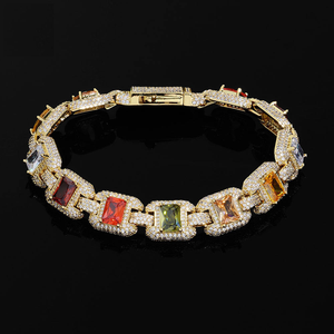 Bracelet en or moissanite avec maillons en pierres précieuses colorées, bijoux de luxe sertis de pierres, pour hommes et femmes - Product Image 1