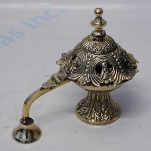Handcrafted Brass Charcoal Incense Burner with Handle Traditional Bakhoor Dhoop Burner for Home Fragrance <b>Decor</b> - Product Image 2