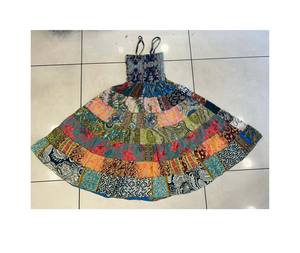 Vestido de Seda Hecho a Mano, Ecológico y Transpirable, con Parches, Estilo Bohemio, Falda a Media Pierna con Volantes, Silueta Recta, Cintura Natural, para Fiesta - Product Image 1