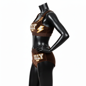 Maillot de bain femme en polyester et élasthanne de qualité supérieure, texture velours marron, logo brodé, taille élastique, bikinis femme sur mesure - Product Image 3