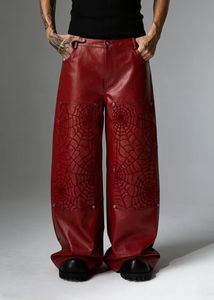 Chándal Rojo para Hombre con Patrón de Telaraña en Relieve, Estilo Urbano, Corte Holgado, Impermeable, de Poliéster, para Invierno - Product Image 4