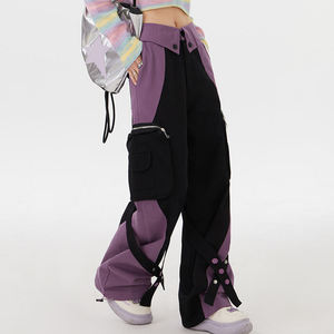 Pantalones Cargo Transpirables de Cintura Media para Mujer Talla Grande, Color Sólido, Corte Holgado, Estilo Utilitario, Largos, con Bolsillos Elásticos, Otoño, Adultos - Product Image 1
