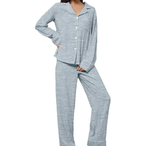 Ensemble de pyjama pour femmes, léger, respirant, à taille élastique, col rabattu, manches longues, confortable pour l'été, vente chaude - Product Image 1