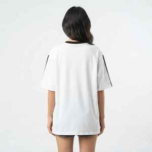 Women's Black White Half Sleeve <b>V</b>-<b>Neck</b> <b>Oversized</b> <b>T</b>-<b>Shirt</b> Loose Fit Cotton Jersey Print Logo Top - Product Image 2
