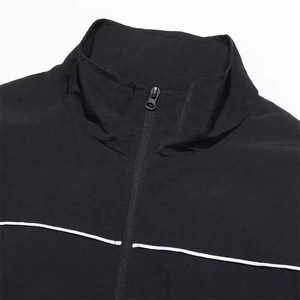 Custom Sports <b>Running</b> Waterproof <b>Jacket</b> Stand Zipper Print Reflective Piping <b>Men</b> Black Crinkle Polyester/Spandex Windbreaker - Product Image 3