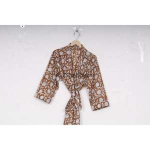 Kimono Hecho a Mano de Algodón Puro Estampado, Bata de Baño para Mujer, Ropa de Dormir Abierta por Delante, Vestido de Playa - Product Image 6