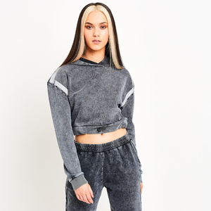 Sudadera con capucha corta para mujer, estilo oversize, casual, de manga larga, con cordón, a la moda, estilo urbano - Product Image 1