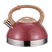 Bouilloire sifflante en acier inoxydable de qualité alimentaire, revêtement marbré, théière pour cuisinière, poignée anti-brûlure motif bois, bouilloire à eau 3L