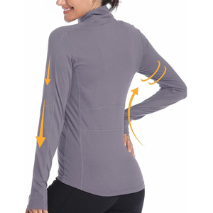 Chaqueta de running personalizada para mujer, corte regular, elástica en cuatro direcciones, de spandex/nailon, de secado rápido, con cremallera completa, orificios para los pulgares y ventilación trasera, ideal para yoga y gimnasio. - Product Image 4