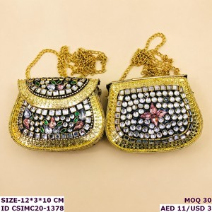 Handmade Craftstages International Iron Kundan Mosaic Metal <b>Clutch</b> <b>Bag</b> Satin Lining Beading <b>Pearl</b> Stone Work Evening Party - Product Image 6