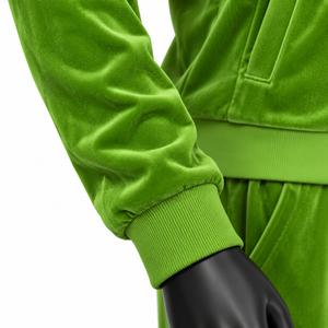 Ensemble de survêtement en velours vert pour femme, veste à fermeture éclair à manches longues et pantalon, décontracté, couleur unie, respirant, coupe régulière, automne - Product Image 5