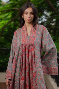 Vestido Largo con Estampado Floral y Cuello en V para Mujer, Manga Larga, Estilo Boho Holgado, Casual de Verano, 100% Algodón Ecológico con Borlas - Product Image 4