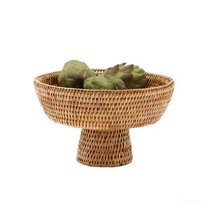 Bol décoratif en rotin écologique sur piétement, grand bol de service tressé, corbeille à fruits sur pied pour cuisine et salle à manger, vente en gros - Product Image 2