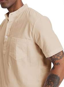 Conjunto de camisa Henley y pantalones cortos de lino y algodón para hombre, 2 piezas, ropa de playa, traje a juego para vacaciones, ropa de verano - Product Image 4