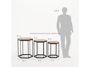 Juego de mesas de centro redondas modernas Tyria de madera de mango con patas de metal, muebles de sala de estar de 3 niveles - Product Image 6