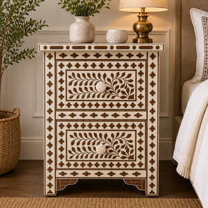 Customized Resin Wood Inlay Nightstand <b>Bedside</b> <b>Table</b> With 2 Drawer Handmade Wooden Inlay End <b>Table</b> Cabinet For Bedroom Hotels - Product Image 1