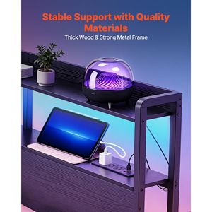 Cabecera de Cama Queen Size con 2 Estantes de Almacenamiento, Luces LED, 3 Tomas de Corriente y 3 Puertos USB, Estructura Resistente de Acero al Carbono - Product Image 4