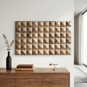 Decoración de Pared, Panel de Arte Mural Tallado en Madera Natural Moderna con Patrón Geométrico de Diamantes en 3D, Decoración de Interiores de Hogar Contemporánea de Lujo - Product Image 2