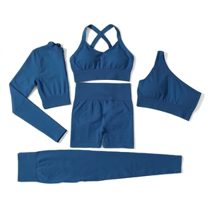 custom Seamless Solid Breathable Eco-Friendly Elastic Waist 5-Piece Women's Yoga Active wear Gym Fitness Workout Sets - Product Image 3