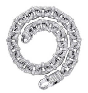 Chaîne cubaine Miami unisexe en argent sterling 925 plaqué or rose avec moissanite, style hip-hop de luxe - Product Image 1