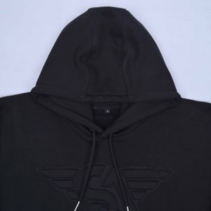 Sudadera con capucha y mangas largas de algodón negro de primera calidad con logotipo personalizado para hombre - Product Image 2