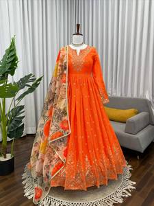 ชุดเดรส anarkali ดีไซเนอร์แฟชั่นใหม่สำหรับผู้หญิงแขนยาวผ้าจอร์เจียอินเดียงานปาร์ตี้ - Product Image 3